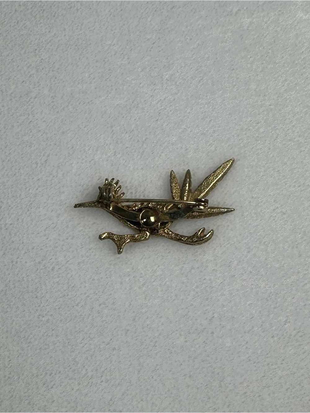 Gold-tone Roadrunner Brooch Pin with Red Rhinestone Eye
